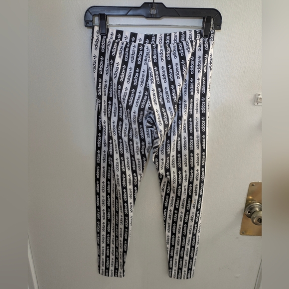 Adidas Black & White Logo Stripe Tracksuit Set Jacket Leggings Size Small - Picture 14 of 14